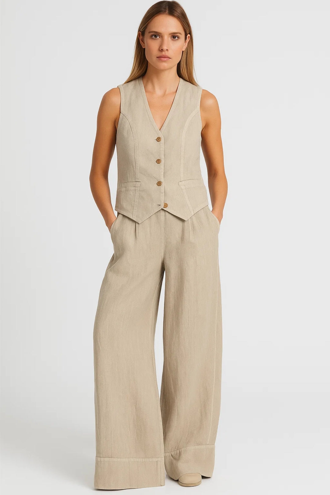 Elegantes Zweiteiliges Set – Ärmellose Weste & Weite Hose für Stilbewusste