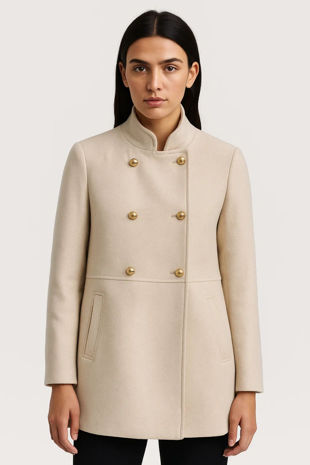 Eleganter Mantel mit Stehkragen | Goldknöpfe für zeitlose Stilbewusste