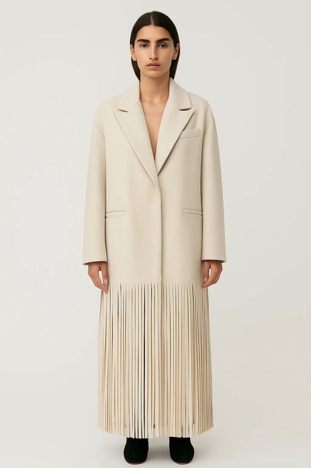 Eleganter Mantel im Boho-Stil | Gerade Passform mit Fransen