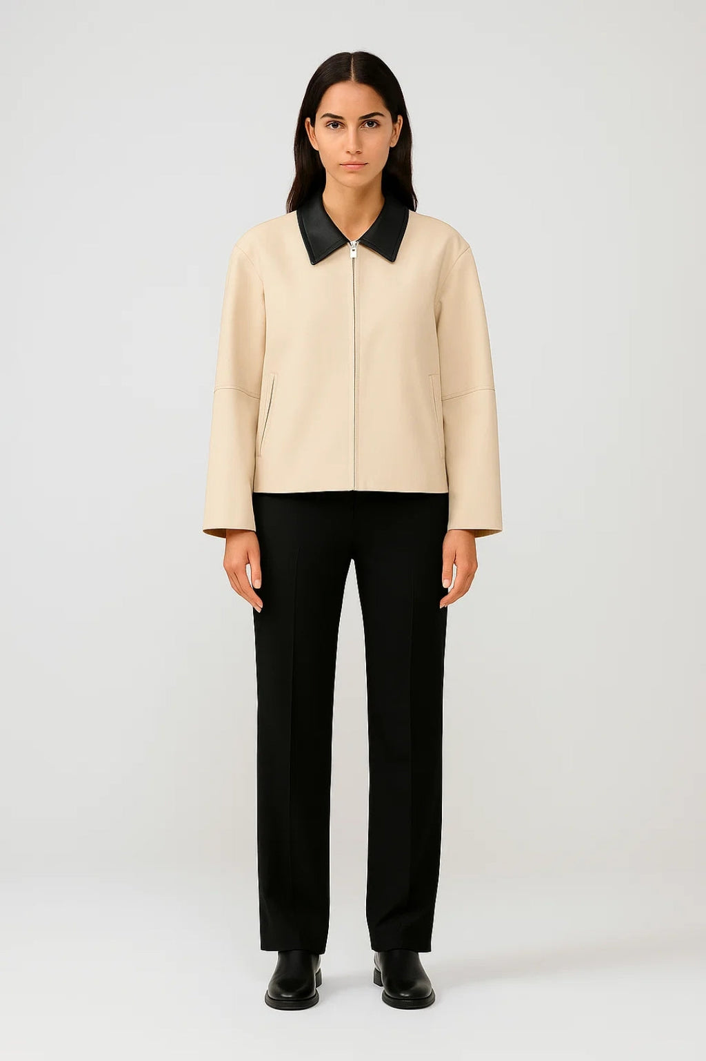 Elegante Damenjacke mit Kontrastkragen – Minimalistisch & Zeitlos