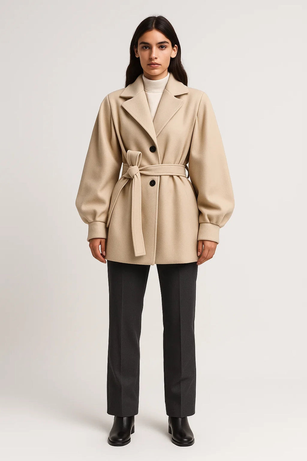 Eleganter Kurz-Mantel | Gemütlicher Bindegürtel & Ballonärmel