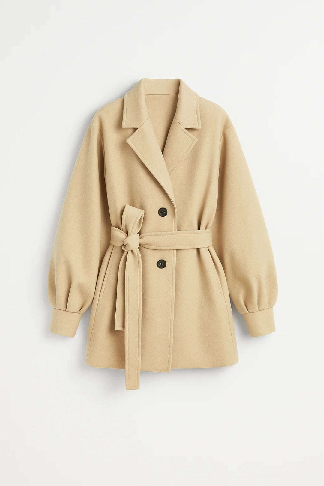 Eleganter Kurz-Mantel | Gemütlicher Bindegürtel & Ballonärmel