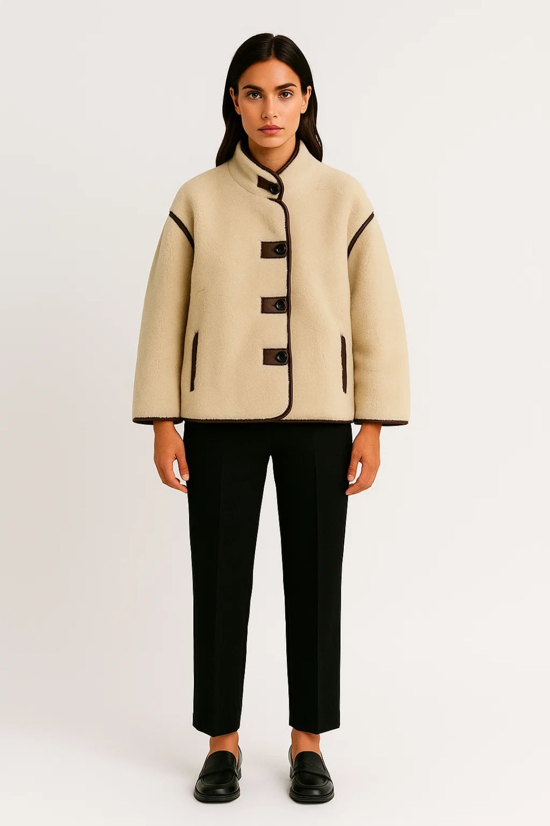 Elegante Kurzjacke mit Stehkragen – Stilvolle Kontrastdetails für jeden Anlass