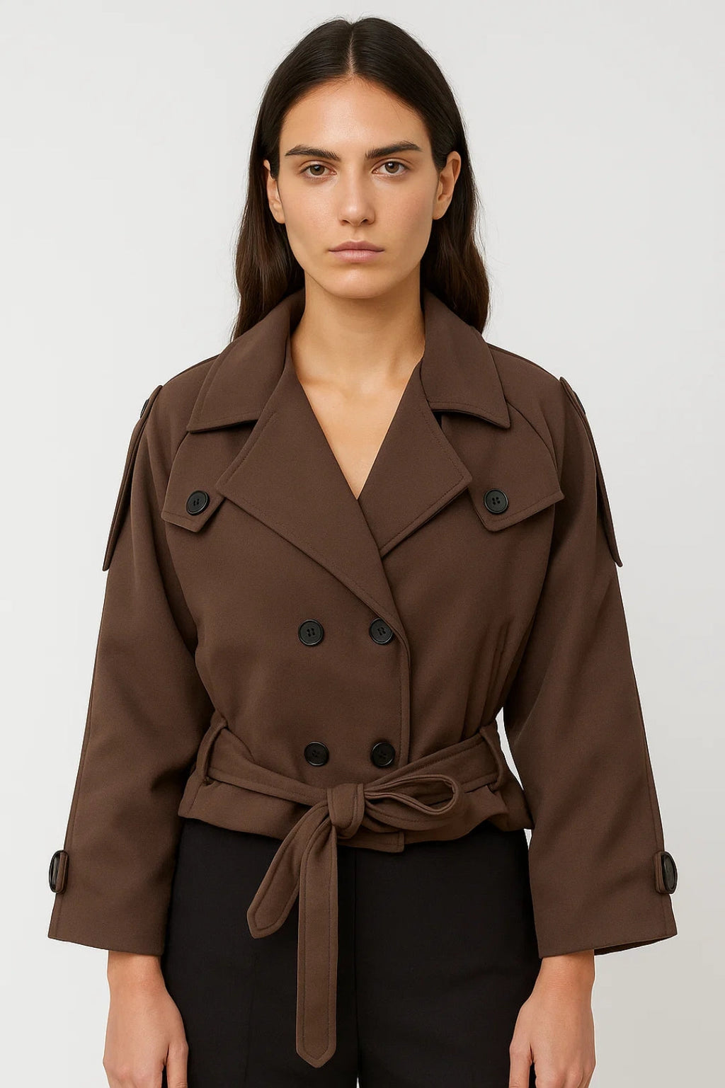 Eleganter Kurz-Trenchcoat mit Gürtel | Doppelreihig für zeitlosen Stil
