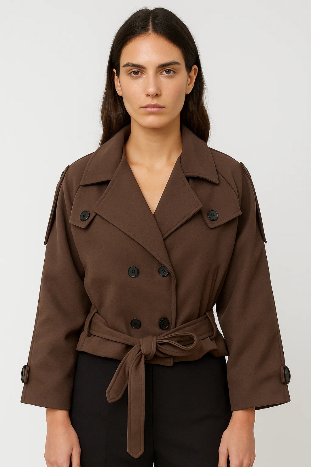 Eleganter Kurz-Trenchcoat mit Gürtel | Doppelreihig für zeitlosen Stil