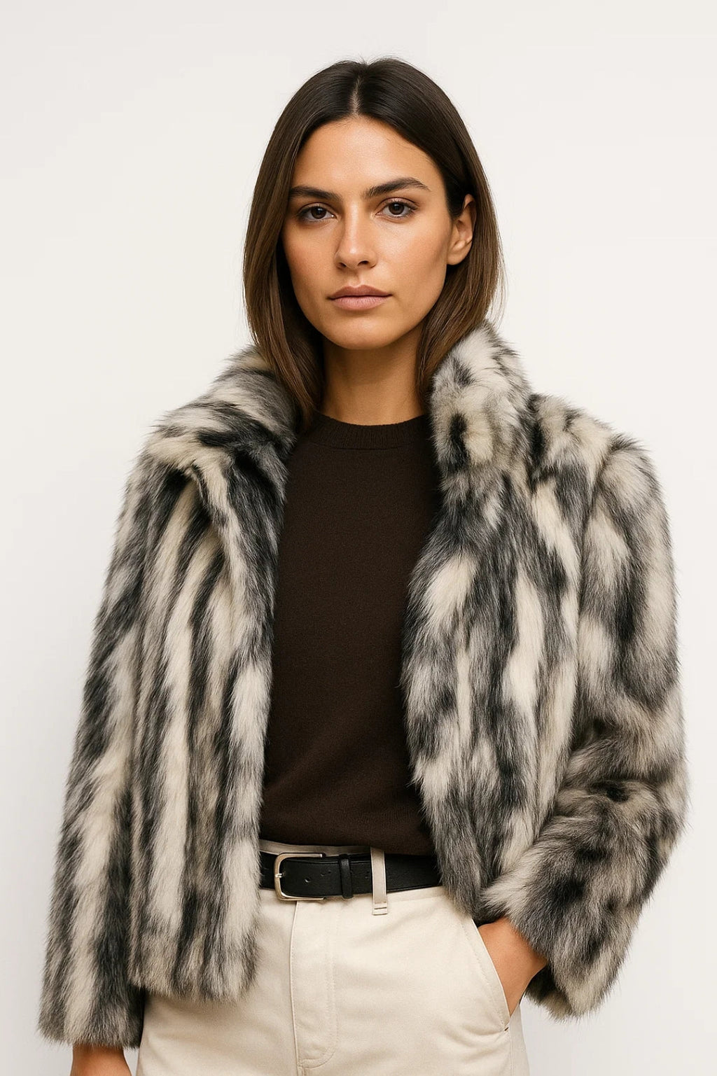 Eleganter Kurzmantel für Damen – Gemütlich mit Kunstfelloptik