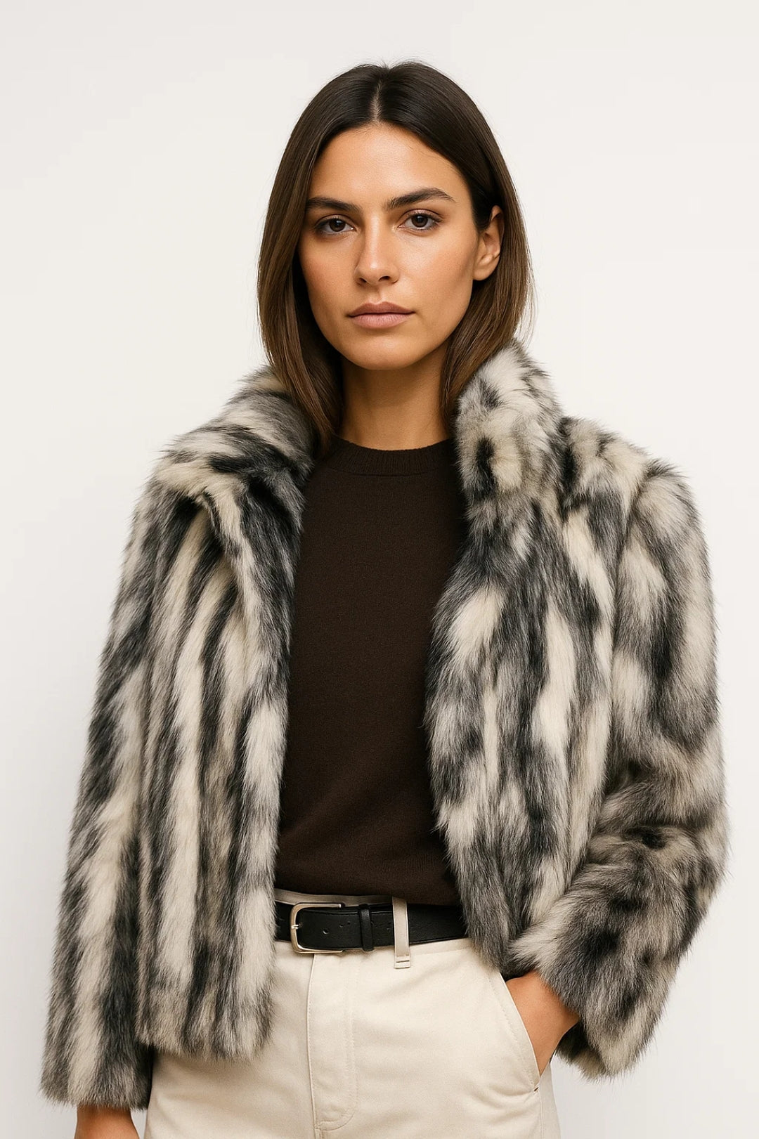 Eleganter Kurzmantel für Damen – Gemütlich mit Kunstfelloptik