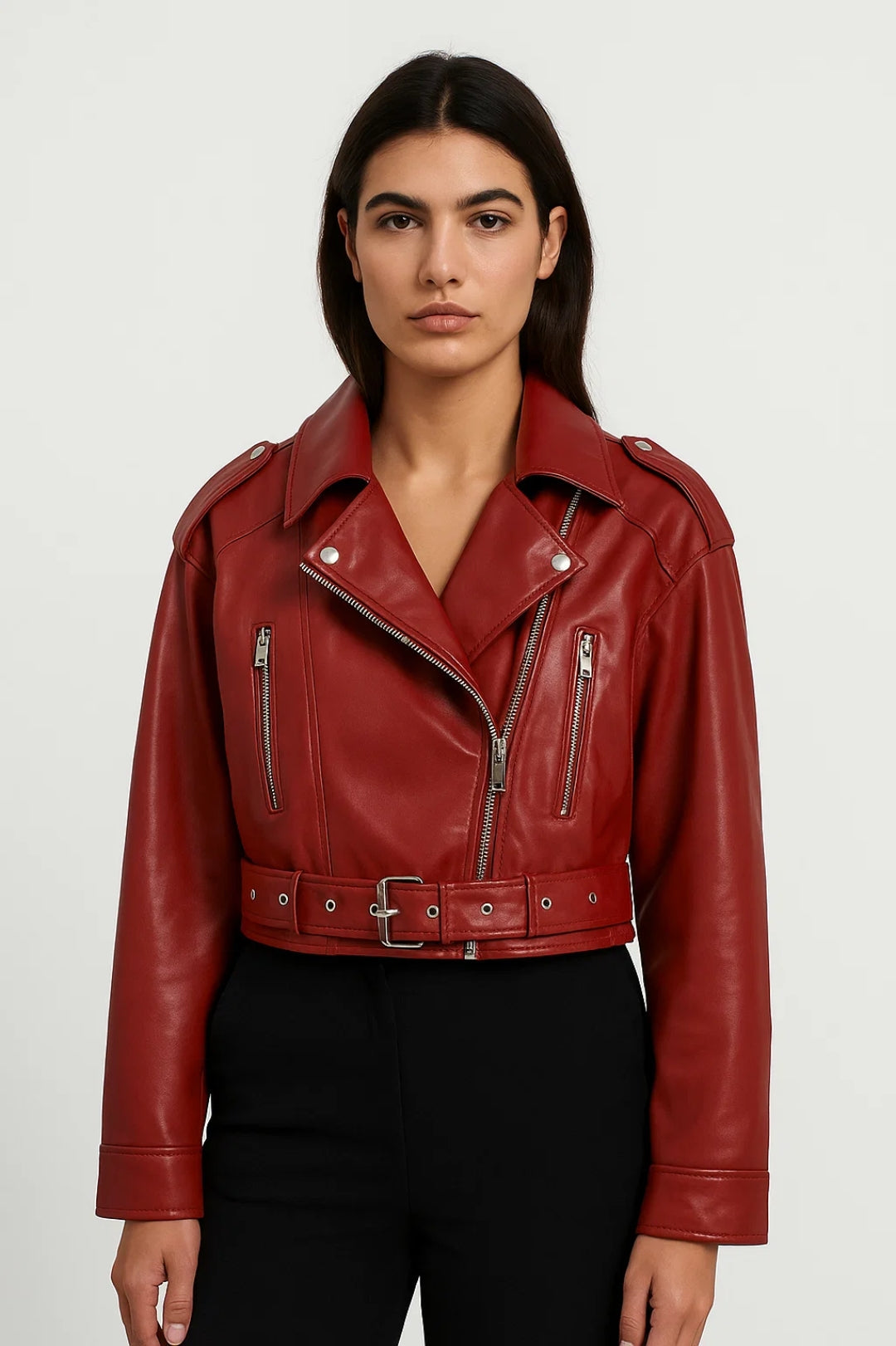 Moderne Kurze Jacke | Asymmetrischer Reißverschluss & Gürtel