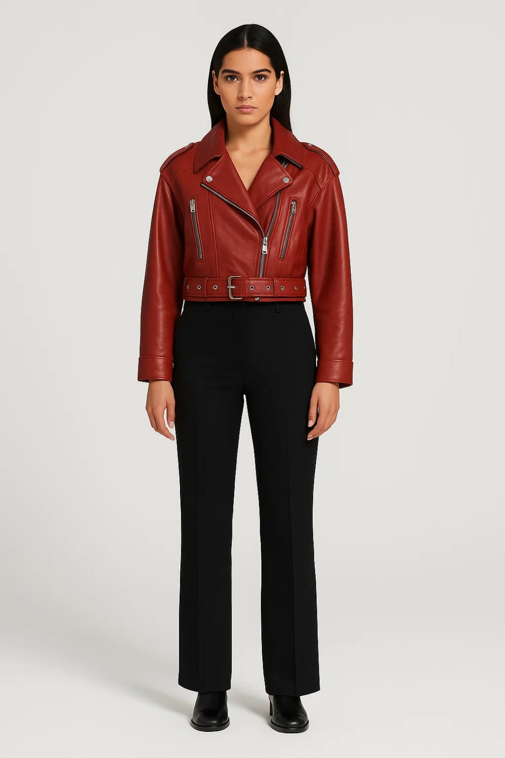 Moderne Kurze Jacke | Asymmetrischer Reißverschluss & Gürtel