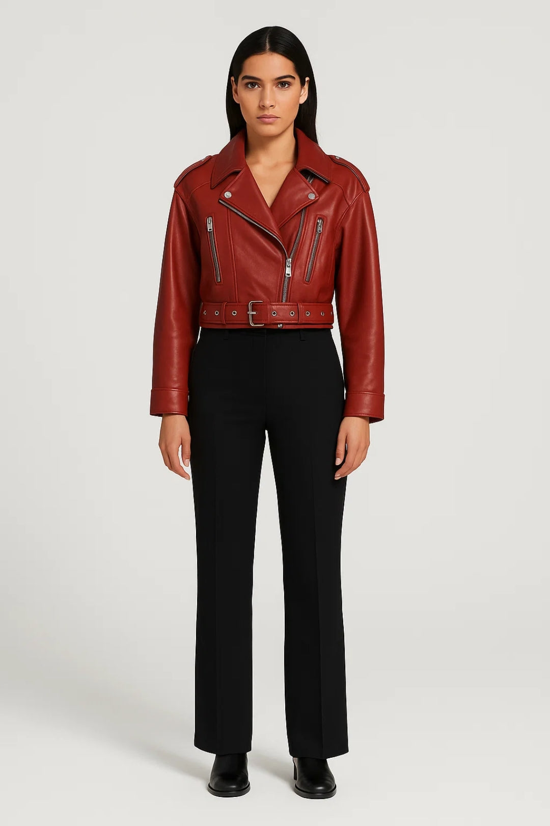 Moderne Kurze Jacke | Asymmetrischer Reißverschluss & Gürtel