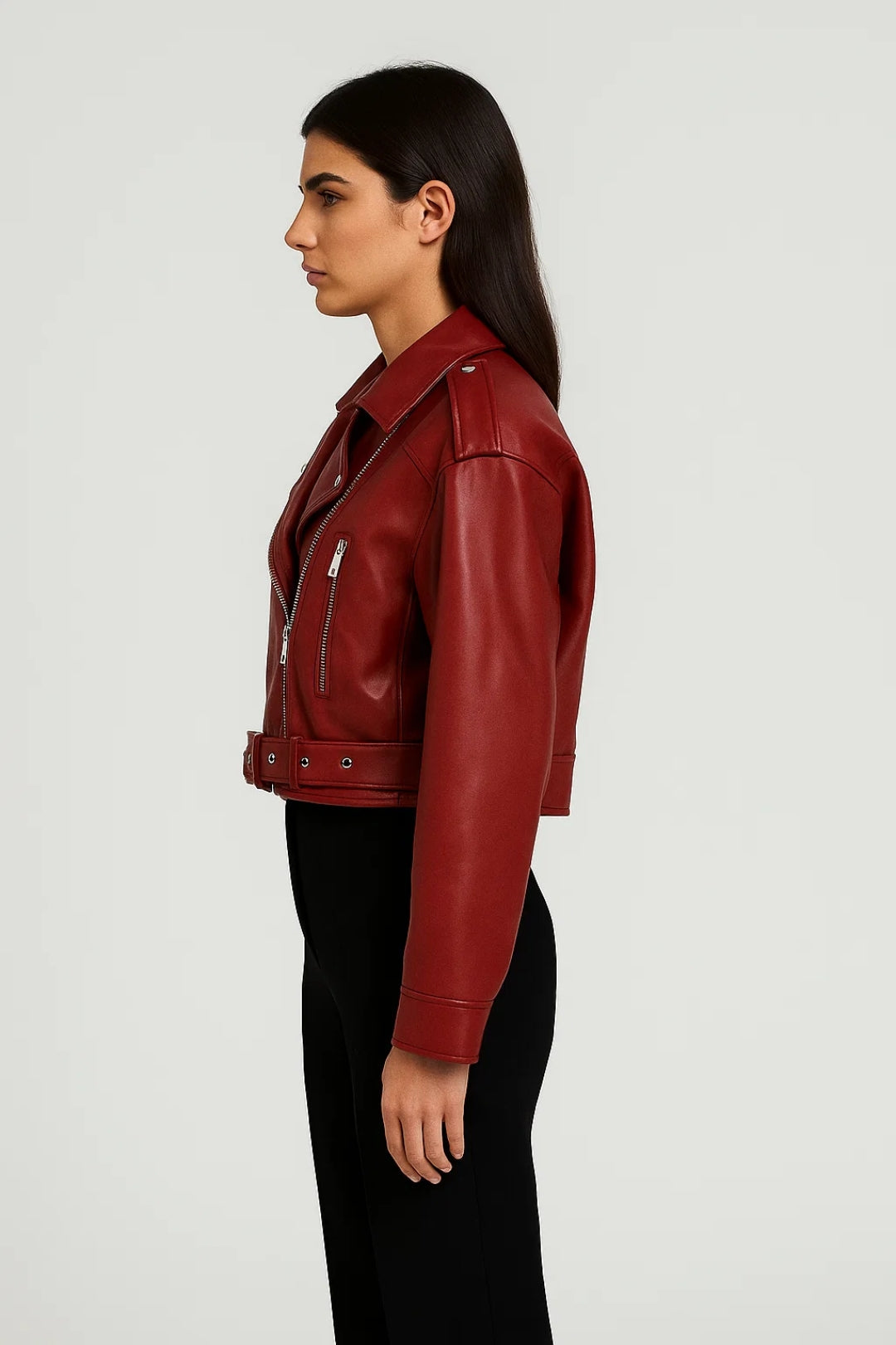 Moderne Kurze Jacke | Asymmetrischer Reißverschluss & Gürtel