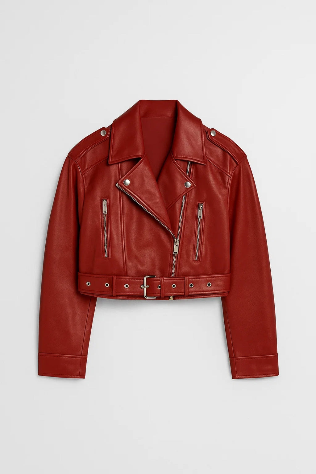 Moderne Kurze Jacke | Asymmetrischer Reißverschluss & Gürtel