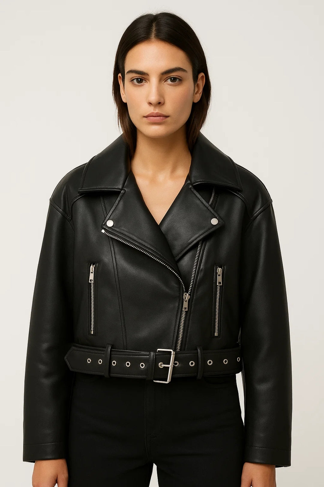 Moderne Kurze Jacke | Asymmetrischer Reißverschluss & Gürtel