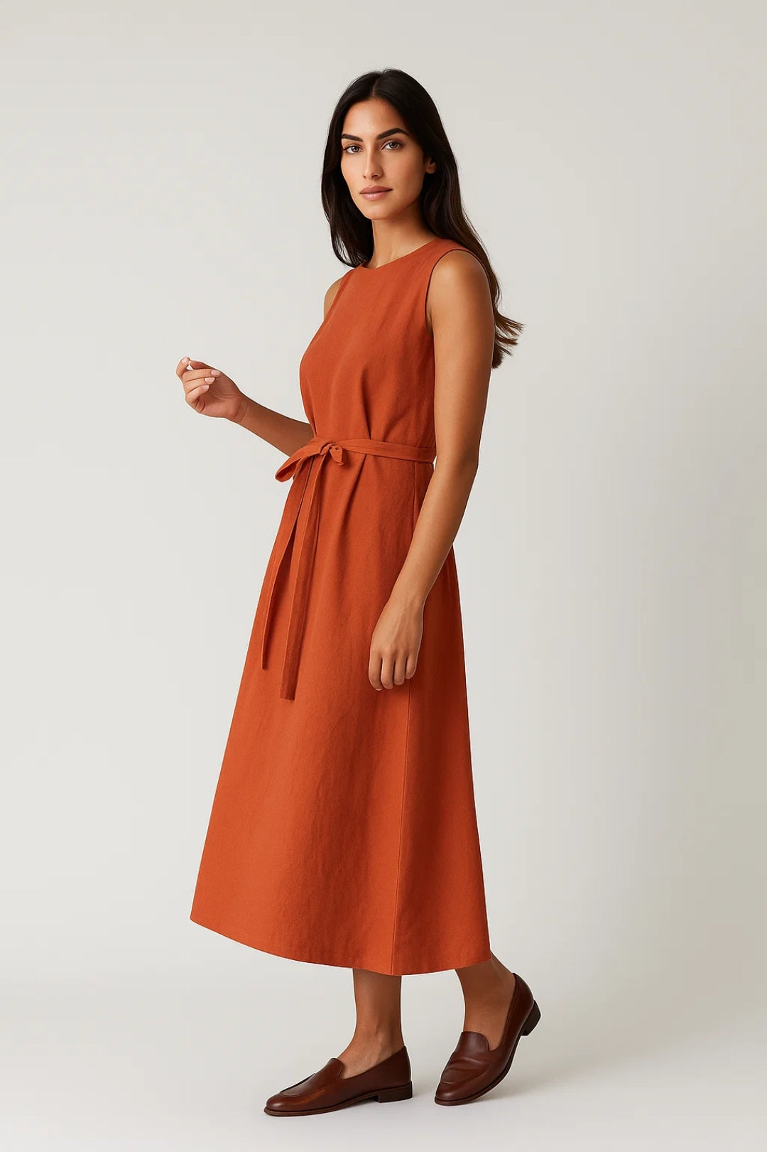 Ärmelloses Midi-Kleid – Zeitlose Eleganz mit Bindegürtel für jeden Anlass