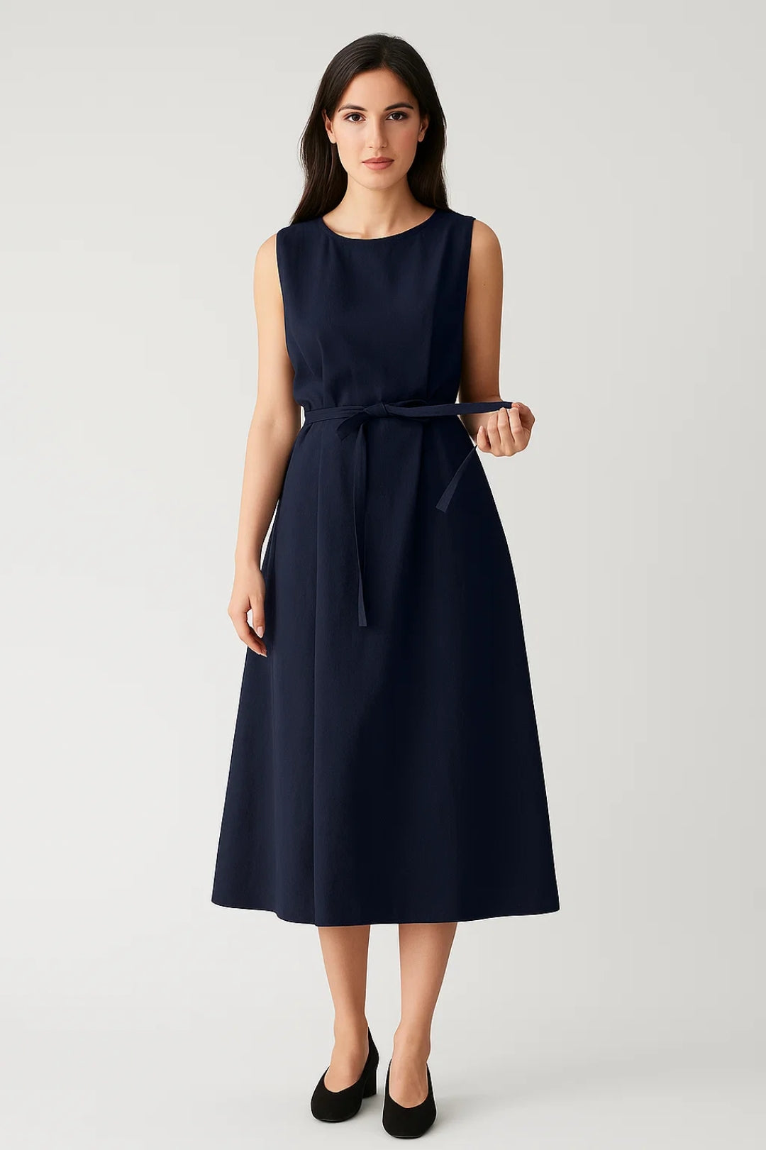 Ärmelloses Midi-Kleid – Zeitlose Eleganz mit Bindegürtel für jeden Anlass