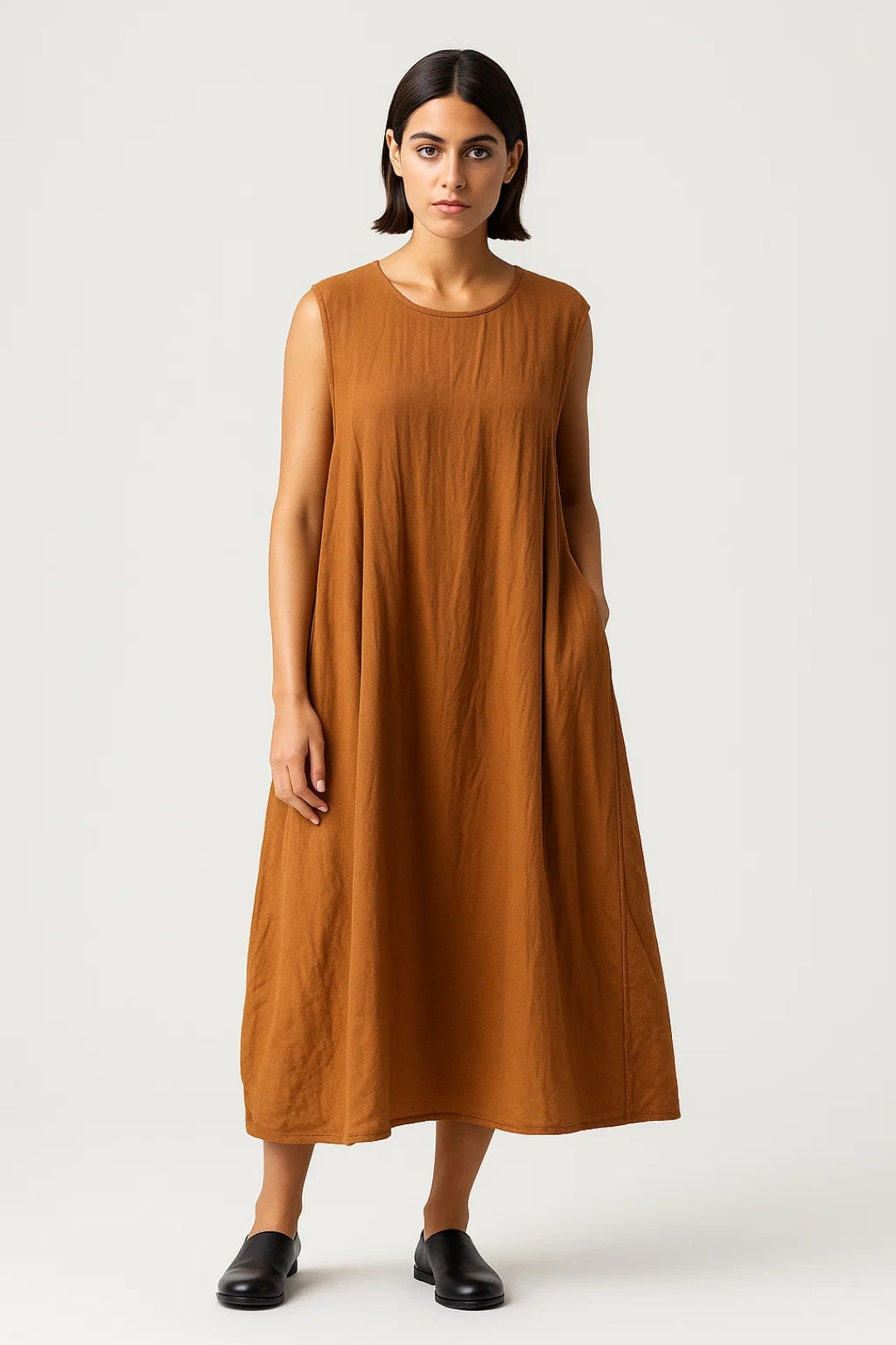 Ärmelloses Midikleid – Gemütlicher Schnitt mit Rundhalsausschnitt für jeden Tag