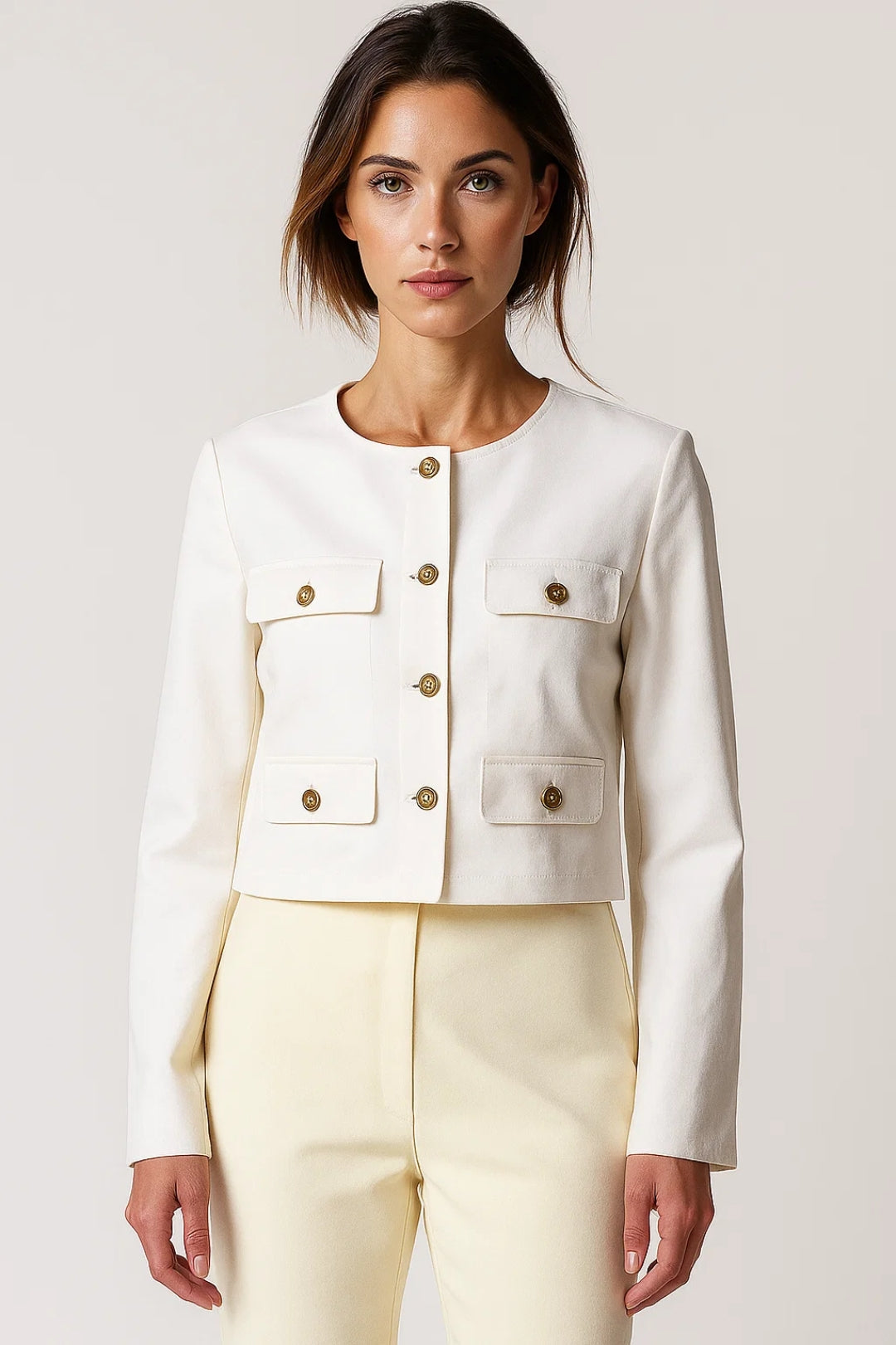 Elegante Cropped Blazerjacke | Goldknöpfe | In Weiß, Schwarz & Taupe