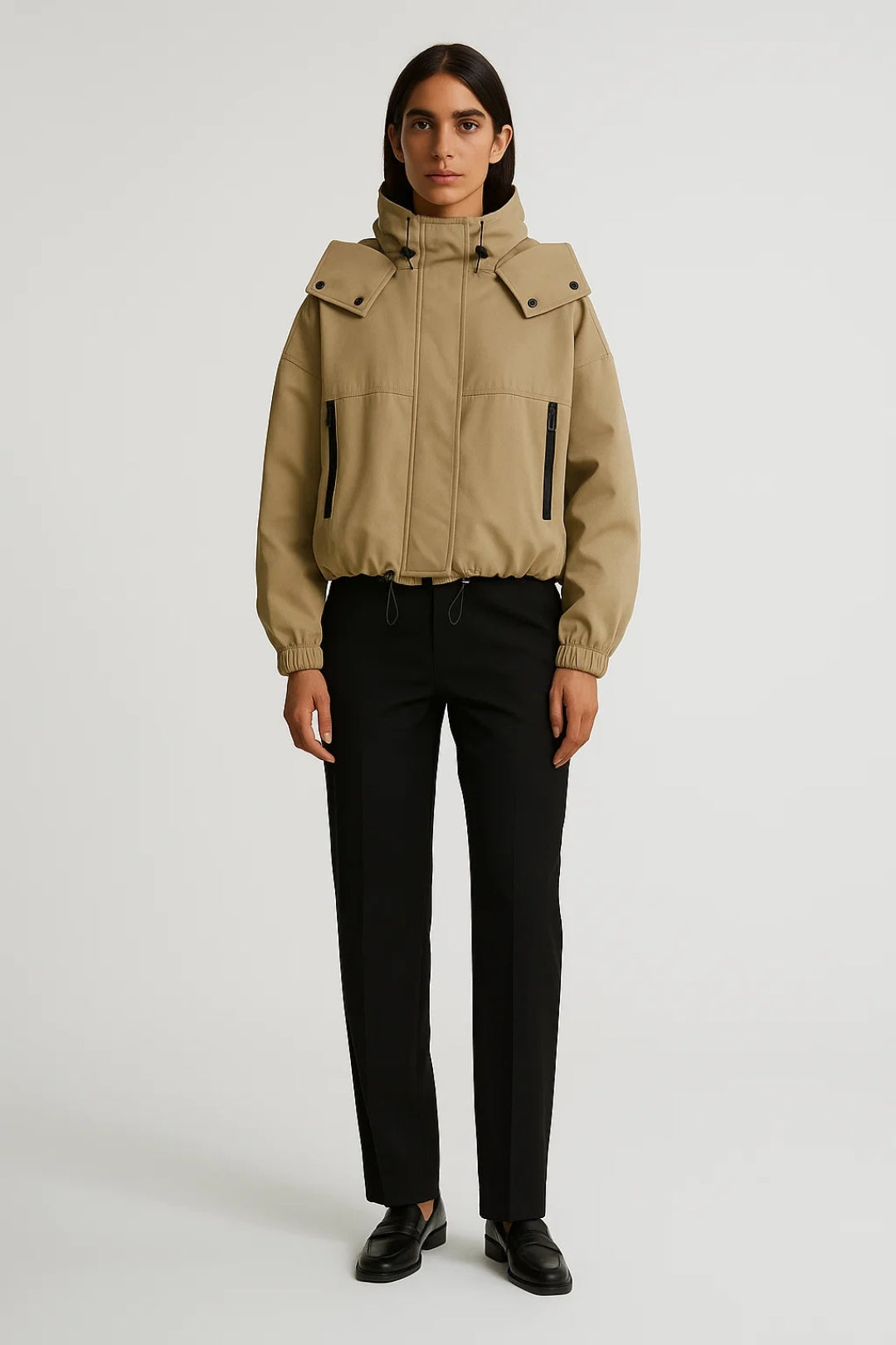 Moderne Damenjacke mit Kapuze – Praktischer Stil mit Kordelzug